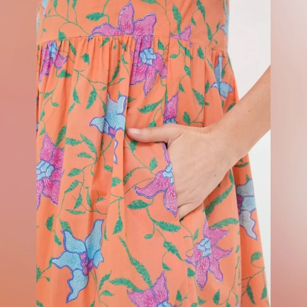 Tuckernuck Coral Maxi Dress with Blue & Pink Floral Print